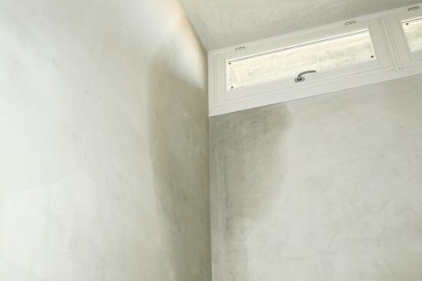 A patch of moisture in the corner of a ceiling