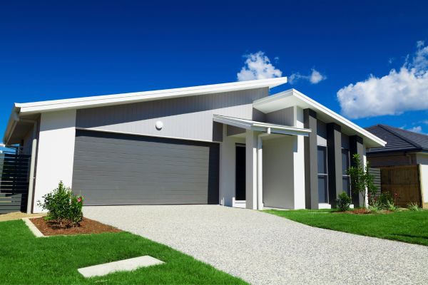 A modern Australian suburb home with skillion roofs